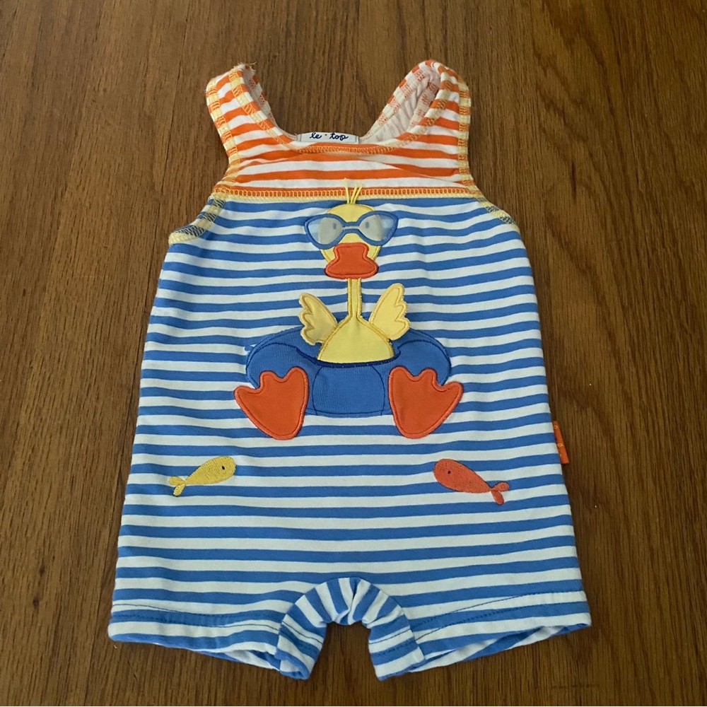 Le Top Orange and Blue Duck Swim Trunks